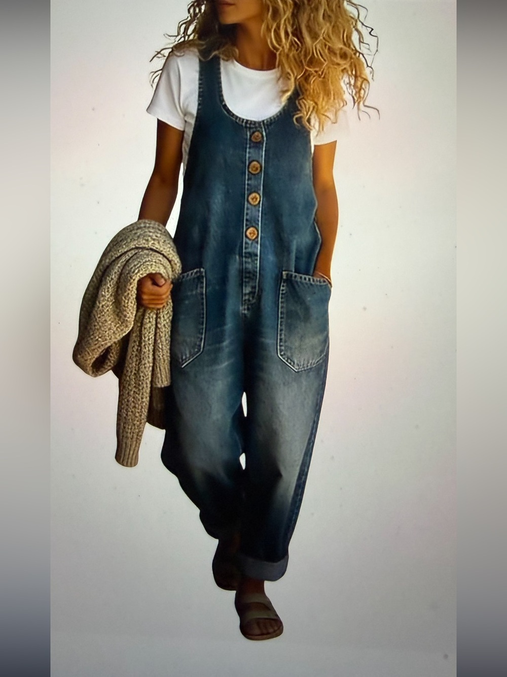 Denim Button-Front Wide-Leg Overalls - Blue - NWT - Size XXL